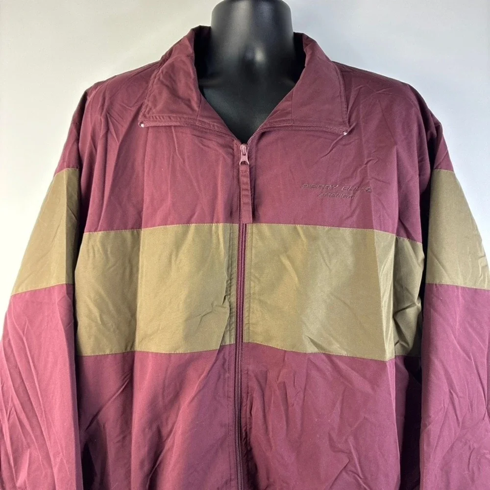 Perry Ellis America Active Mens XL Windbreaker Jacket Burgundy Olive Colorblock‎